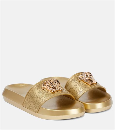 fake versace slides|versace la medusa leather slides.